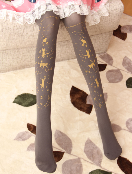 velours lolita collant étoile chat chaud estampage 600d lolita bas d'hiver déguisements halloween