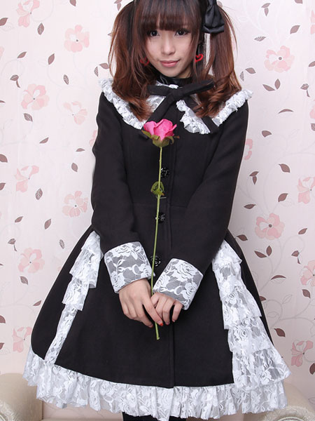 manteau d'hiver noir lolita pardessus lolita classique déguisements halloween