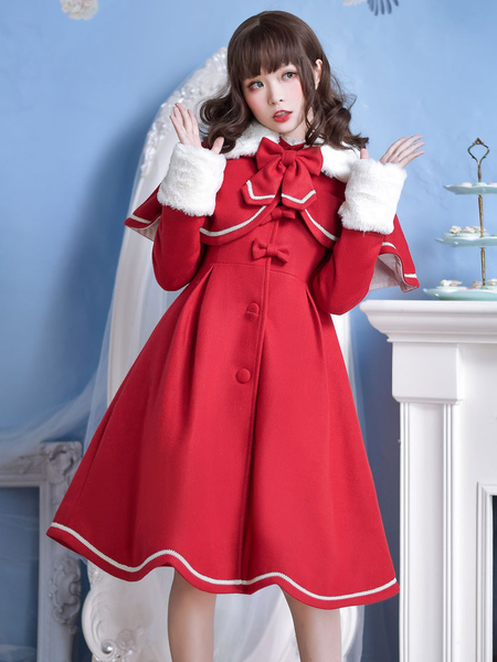 sweet lolita pardessus manteau d'hiver lolita en laine plissée en laine avec cape déguisements halloween