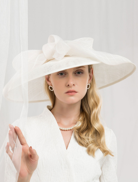 Image of Retro Hat Women Linen Ecru White Royal Hair Accessories Halloween