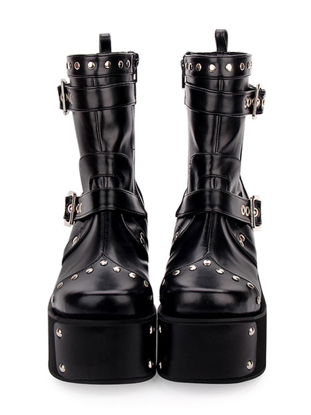 Image of Punk Lolita Boots Rivet Metallic Buckle Platform Nero Lolita Shoes