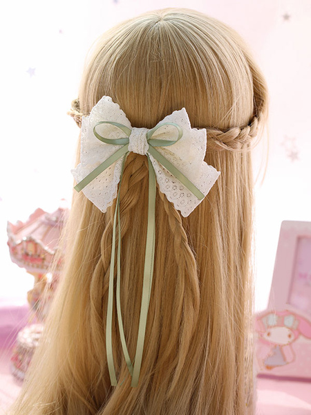 Image of Sweet Lolita Hair Clip Lace Bow Due toni verde Lolita Accessorio per capelli