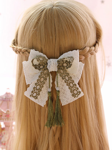Image of Sweet Lolita Hairclip Lace Nappa Fiocco verde accessorio per capelli Lolita