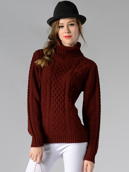 Image of Women Turtleneck Sweater Long Sleeve Cable Knit Sweater