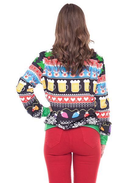 Milanoo Ugly Christmas Sweater Weihnachtspullover Sweatshirt Langarm übergroßen Pullover für Ugly Ch