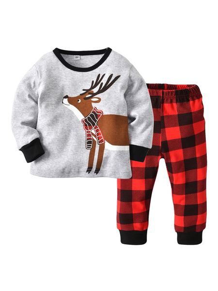 Milanoo Baby Christmas Pajamas Outfit Plaid Printed Kids Top And Pants Set Halloween