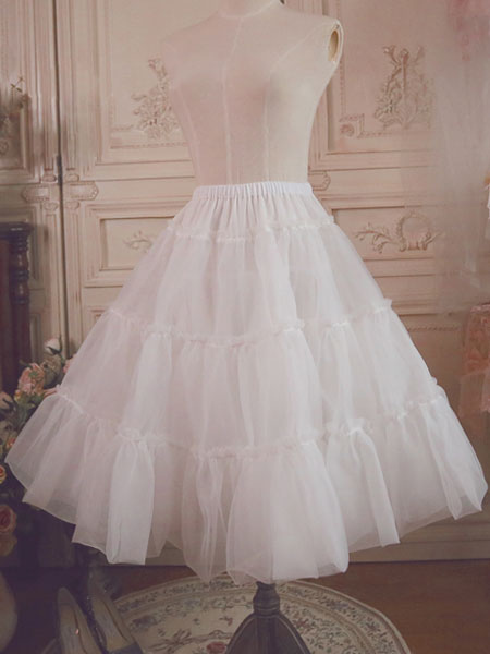 Milanoo White Lolita Petticoat Ruffle Voile Pleated Lolita Underskirt