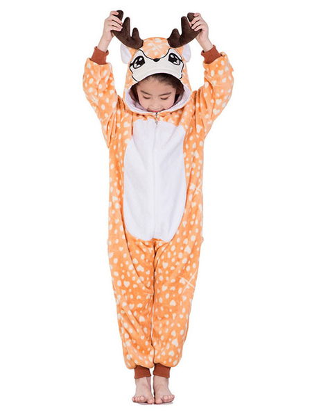 Milanoo Kids Kigurumi Onesie Pajamas Deerlet Flannel Winter Sleepwear Mascot Animal Halloween Costum