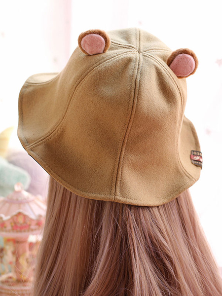 Image of Sweet Lolita Bucket Hat Orso in feltro Camel Lolita Cap