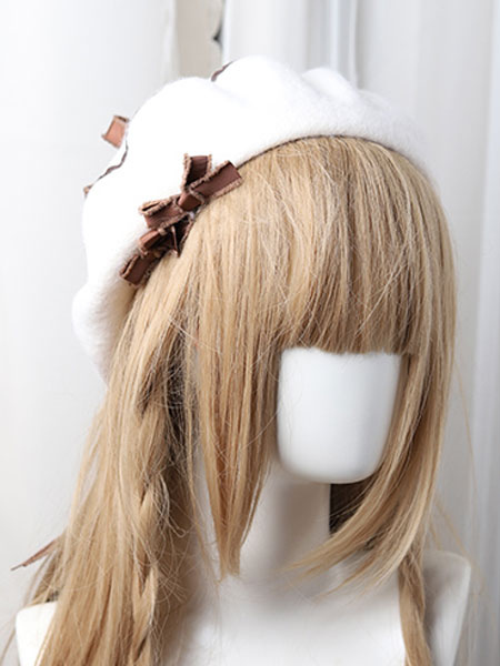Image of Dolce Lolita Beret Bow Pom Pom Wool Lolita Hat