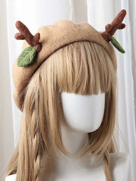 Milanoo Sweet Lolita Beret Reindeer Leaf Tan Wool Lolita Hat