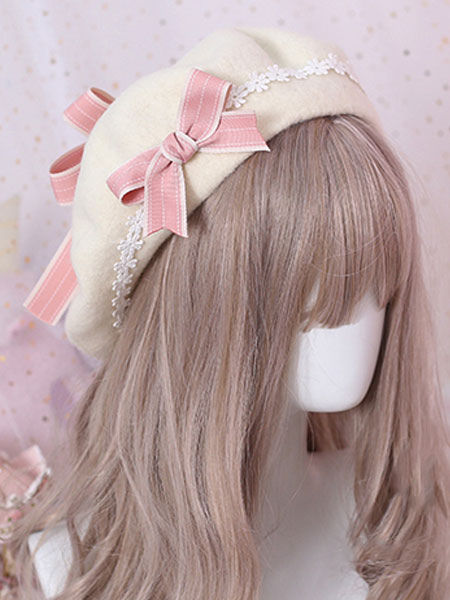 Milanoo Sweet Lolita Beret Bow Floral Wool Lolita Hat
