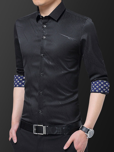 Image of Men Formal Shirt Plus Size Print Button Down Long Sleeve Dress Shirt