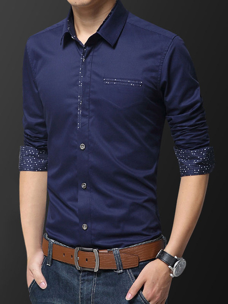 Image of Men Dress Shirt Fleece Lining Plus Size Cotton Long Sleeve Formal Shirt
