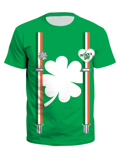 t-shirt vert st patrick fête de la saint-patrick top à manches courtes irlandais unisexe imprimé trèfle 3d déguisements