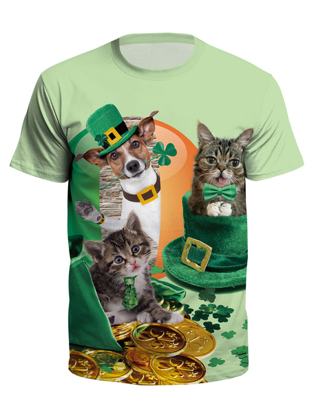 Image of Carnevale T Shirt Green St Patricks Day Stampa 3D Dog Cat Clover Unisex Irish Top manica corta Costume Halloween