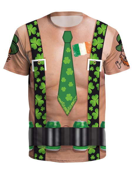 Image of Carnevale T Shirt St Patricks Day Flesh 3D Clover T-shirt unisex irlandese a manica corta Costume Halloween
