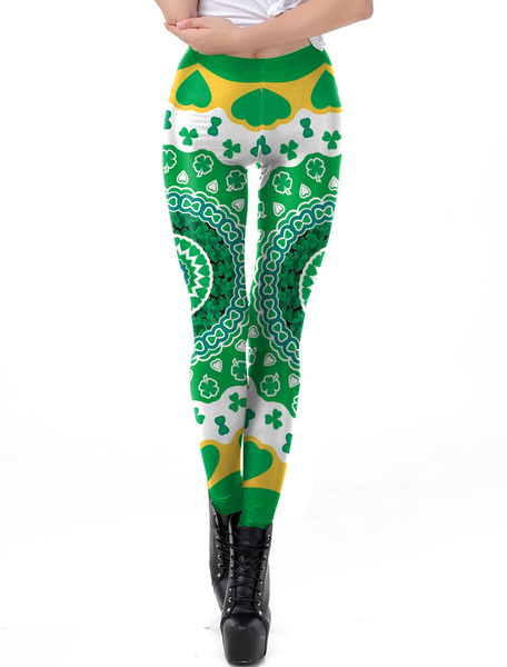 Image of Carnevale St Patricks Day Leggings Verde 3D Print Clover Donna Pantaloni skinny Bottoms Costume Halloween