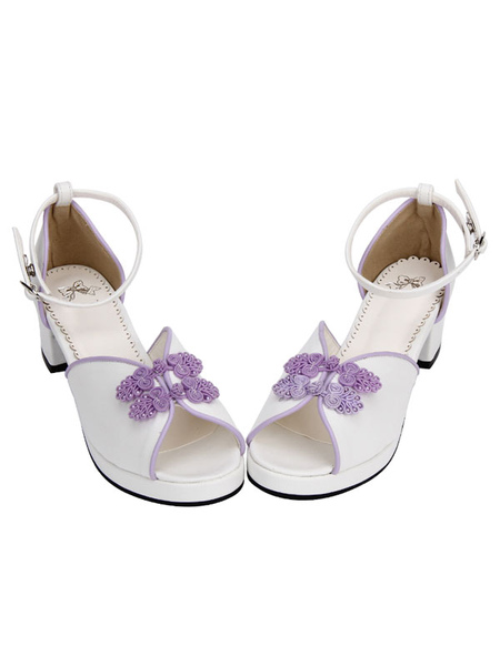 Milanoo Sweet Lolita Shoes Chinese Style White Peep Toe Ankle Strap Heeled Lolita Sandals