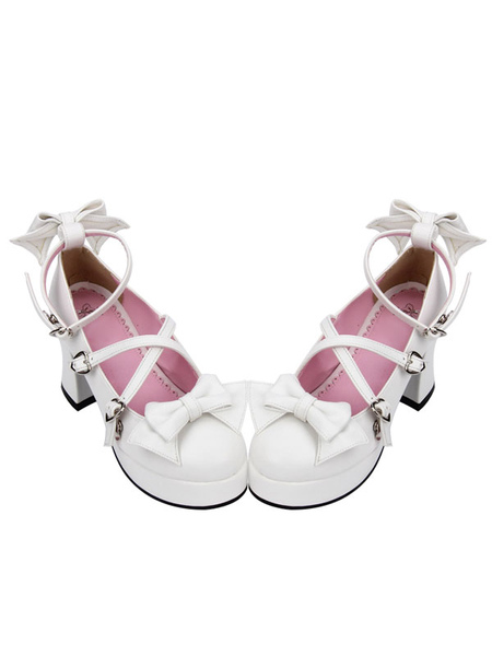 Image of Scarpe Sweet Lolita arco trasversale anteriore caviglia cinturino tacco grosso Lolita bianco