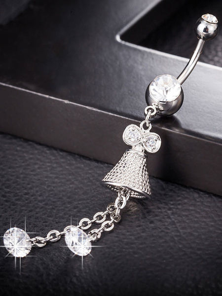 Silver Belly Jewelry Tinkle Bell Chain Rhinestones Body Pierced Jewelry