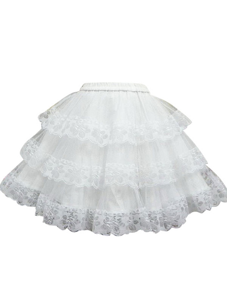 Milanoo Sweet White Lace Lolita Skirt Layers Flower Print