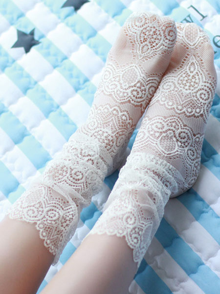 Image of Sweet Lolita Socks Lace Flowers Lolita Black Socks