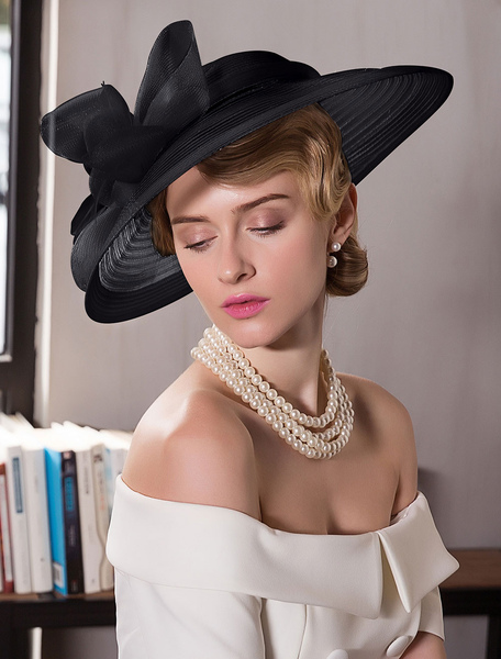 Image of Retro Hat Women Costume Accessories Ecru White Bows Royal Vintage Headpieces