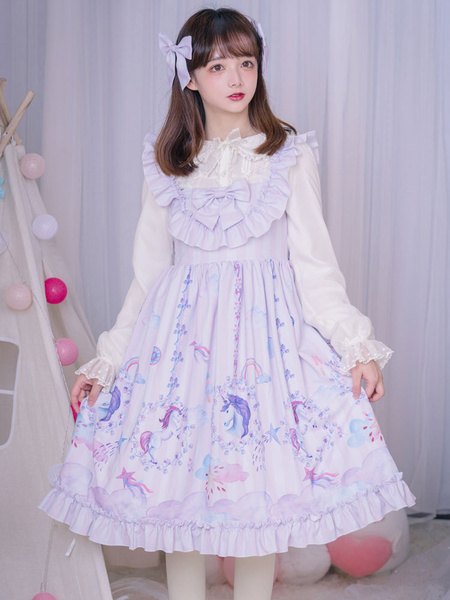 Image of Sweet Lolita JSK Dress Carousel Bow Ruffle Lilac Lolita Jumper Skirt