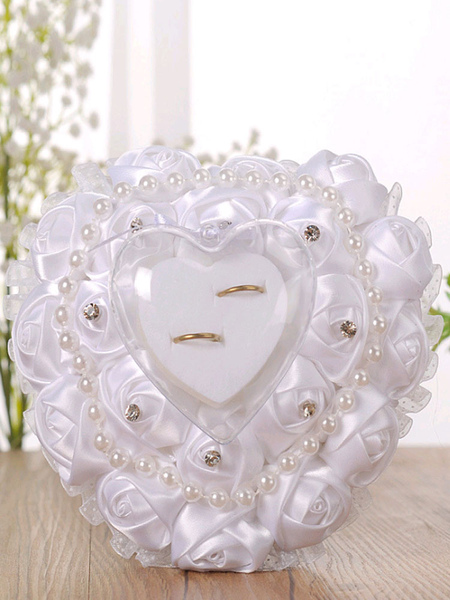 

Milanoo Ring Bearer Pillows Heart Shape Pearls Rhinestones Flowers White Wedding Ceremony Supplies