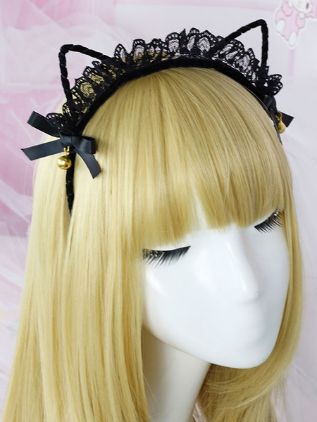 Image of Dolce Lolita Accessorio per capelli in pizzo con fiocco nero per capelli Lolita