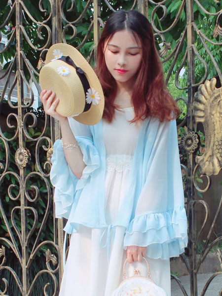 Image of Chinese Style Lolita Shirt Ruffle Chiffon White Lolita Blouse