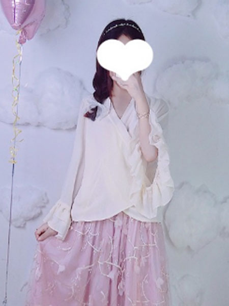 Milanoo Chinese Style Lolita Shirt Ruffle Chiffon White Lolita Blouse