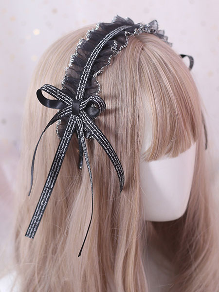 Image of Classic Lolita copricapo in pizzo con fiocco in pizzo nero accessorio per capelli lolita