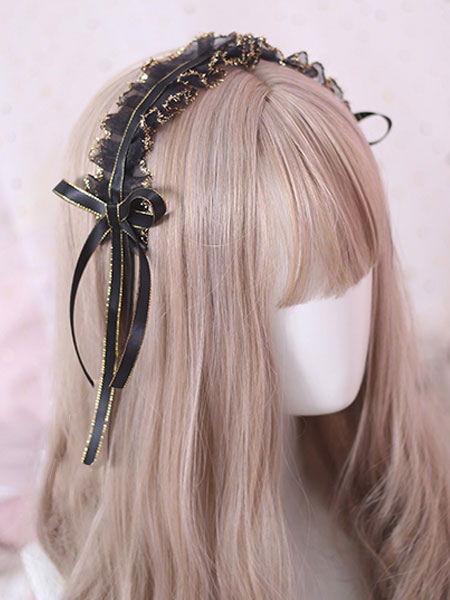 Image of Classic Lolita copricapo in pizzo con fiocco in pizzo nero accessorio per capelli lolita