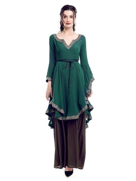 Milanoo Victorian Dress Costume Retro Victorian Dresses Long Trumpet sleeves Medieval Halloween Cosp