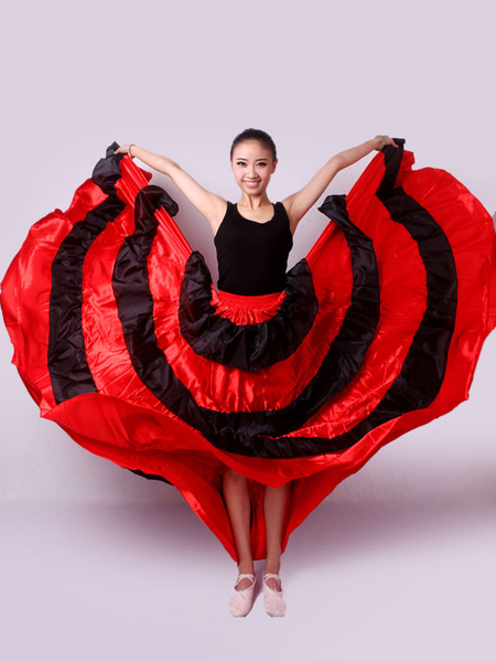 Milanoo Flamenco Girls Red Black Layered Billowing Dancing Skirt Adults Spanish Dancer Ballroom Dres