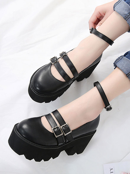 milanoo.com Classic Lolita Footwear Metallic Buckle Platform Black Lolita Shoes