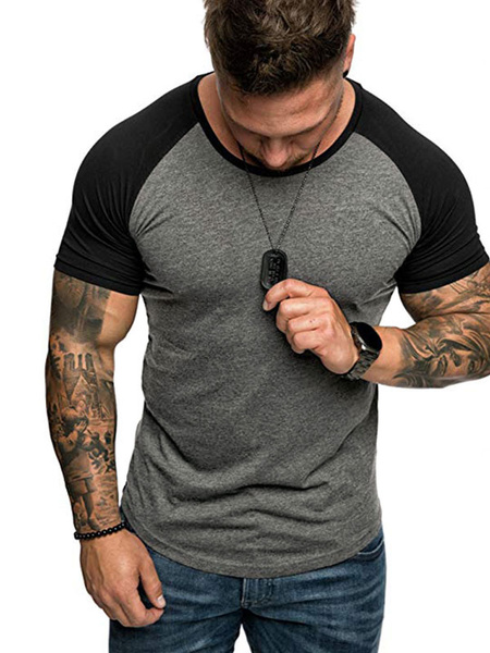 Image of Men Causal T Shirt Two Tone Raglan Sleeve Slim Fit Cotton Undershirt