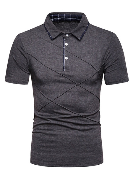 Image of Men Polo Shirt Seam Ruch Slim Fit Short Sleeve Casual T Shirt