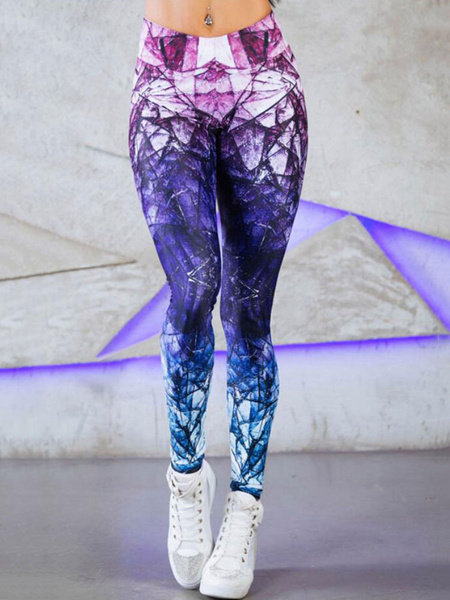 Image of Women Gym Leggings Elastic Waist Printed Skinny Yoga Leggings