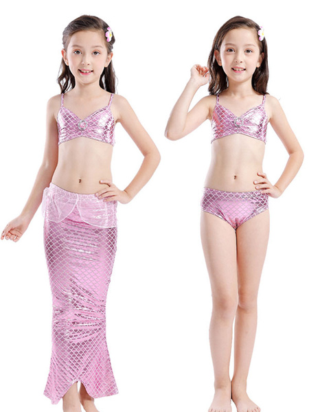 Image of Mermaid Costume Bikini Swimsuit Kids Fishtail Outfit Halloween
