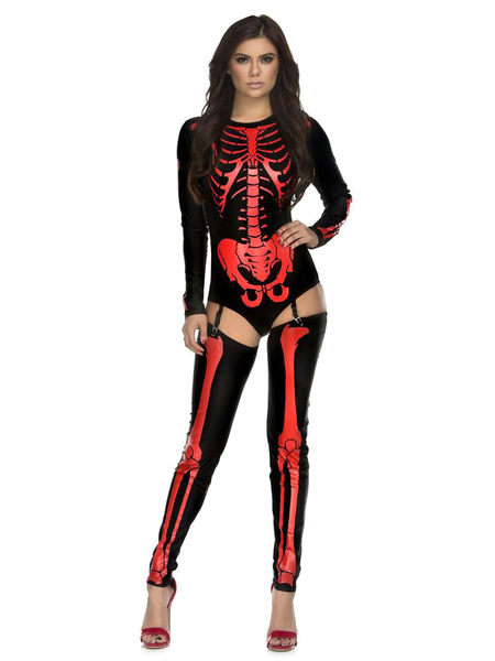 Image of Skeleton Costume Sexy Women Long Sleeve Lycra Spandex Costumes Halloween