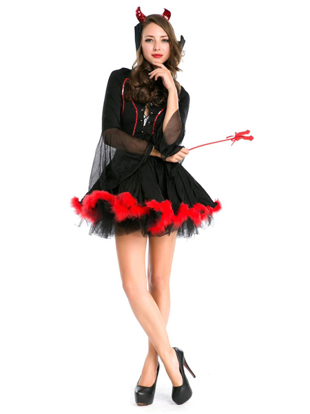 costume de sorcière cosplay vampire femme robe courte noire rouge déguisements halloween