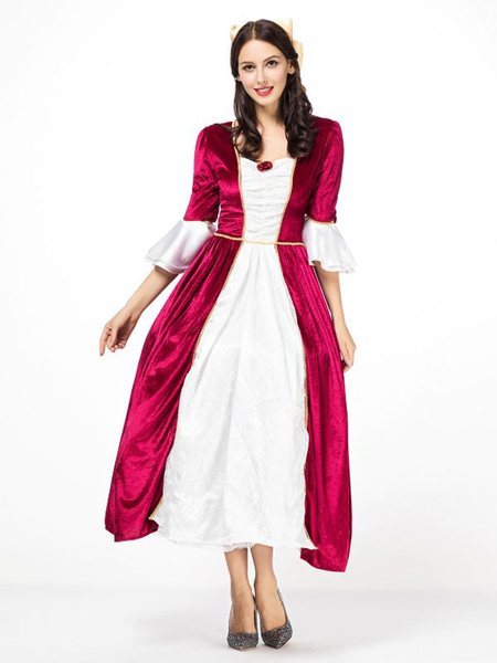 Milanoo Victorian era Clothing Retro Costume Women's Princess Queen Red Round Neck Half Sleeves Cost