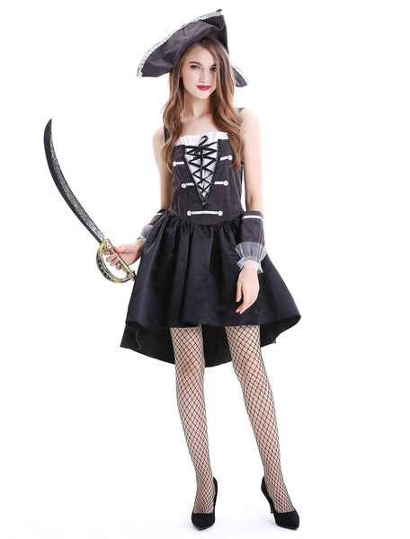 

Milanoo Pirate Costume Halloween Women Girls Black Dresses Outfit