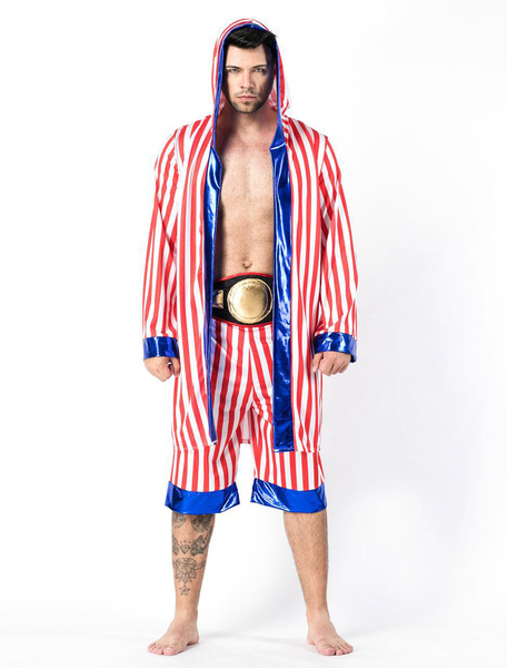 Image of Men Boxer Costume Halloween Striped Outfit