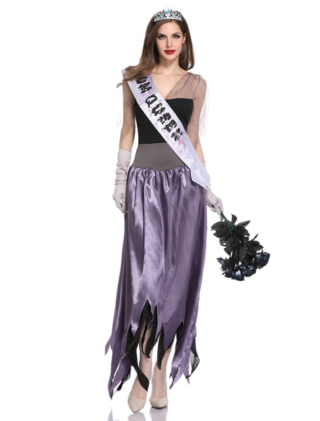 Image of Carnevale Zom Queen Costume Halloween Purple Corpse Bride Abiti da donna Set Halloween