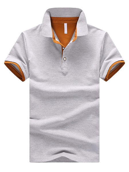 Image of Men Polo Shirt Turndown Collar Short Sleeve Casual T Shirt