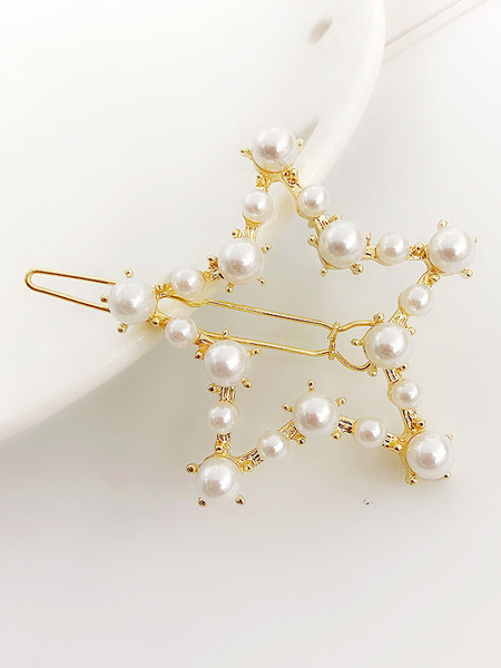 Image of Women Hair Accessories Gold Pearls Star Shape Hair Clips